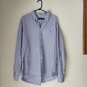 Ralph Lauren  Shirt Men XXL  Blue Pink Plaid Long Sleeve Button Down EUC